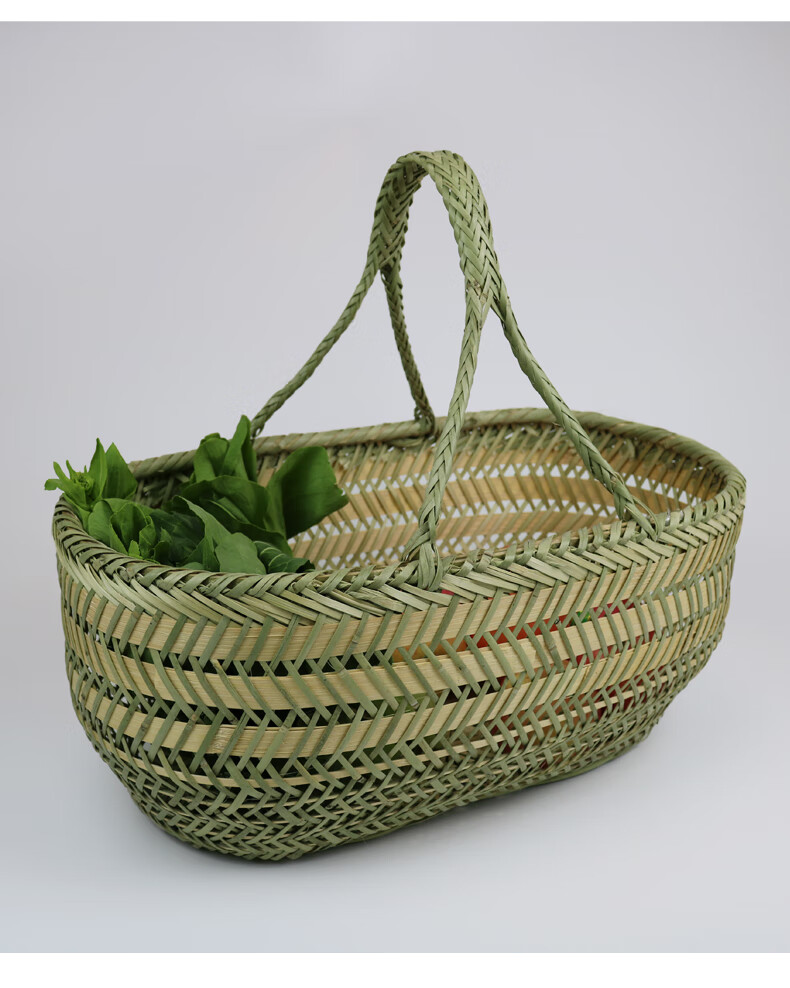 篮子厨房鸡蛋篮手工编织竹筐水果收纳菜筐野餐篮小号长40宽25高16cm