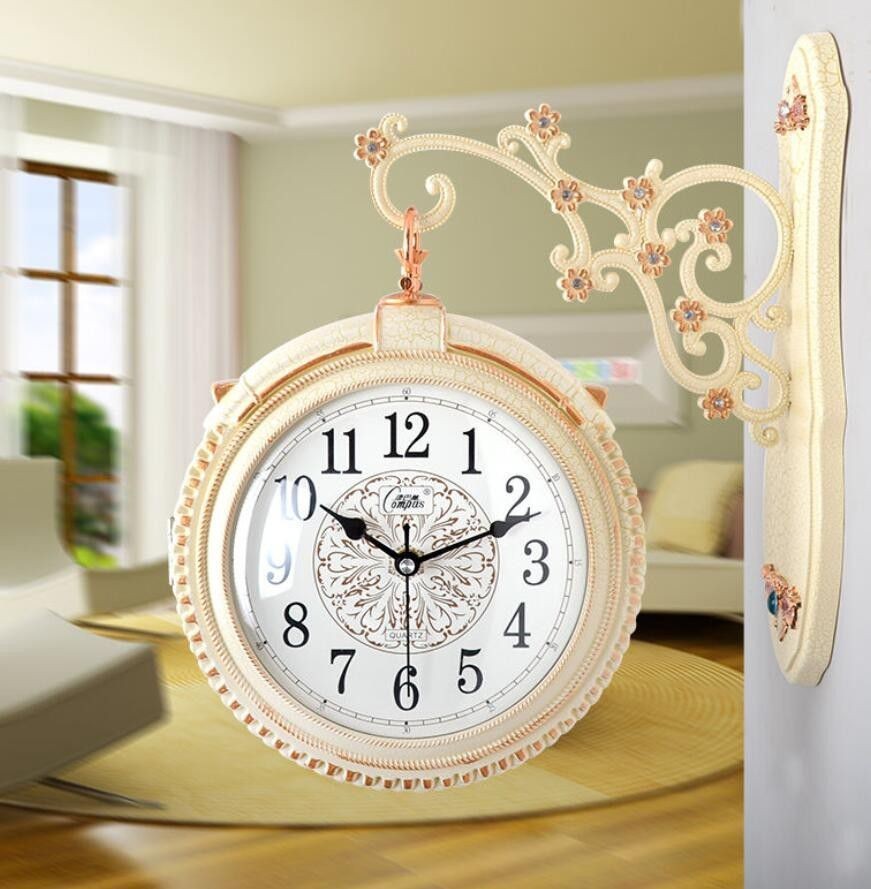 康巴丝双面石英钟欧式客厅创意时钟家居净音挂钟家用两面钟表挂表