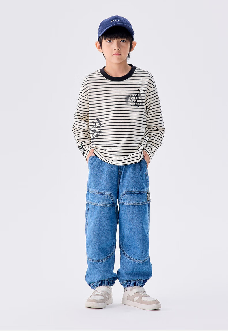 M.Latin Children's Clothing, Spring 2025 New Style, Boys' Preppy American Workwear Patchwork Woven Denim Jeans 9