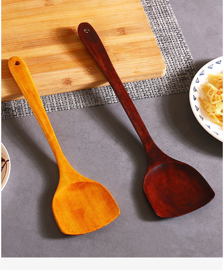 家用木铲子木勺不粘锅专用长柄炒菜铲子木铲耐高温木质厨具锅铲 扁平