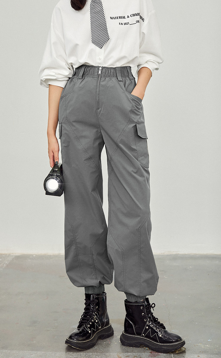 materialgirl裤子女夏灰色运动休闲工装裤宽松束脚2021新款显瘦ins潮