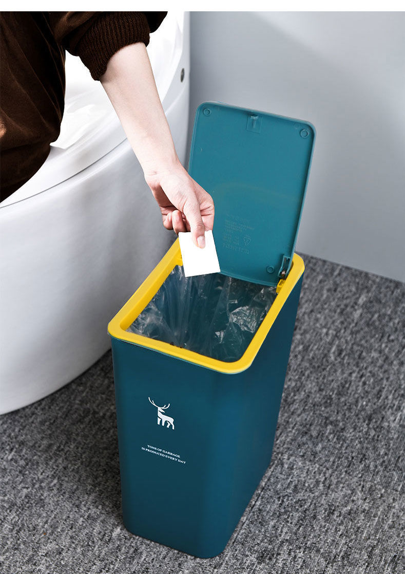 卫生间垃圾桶家用按压式垃圾桶客厅厨房厕所卫浴防臭带盖垃圾桶深灰色