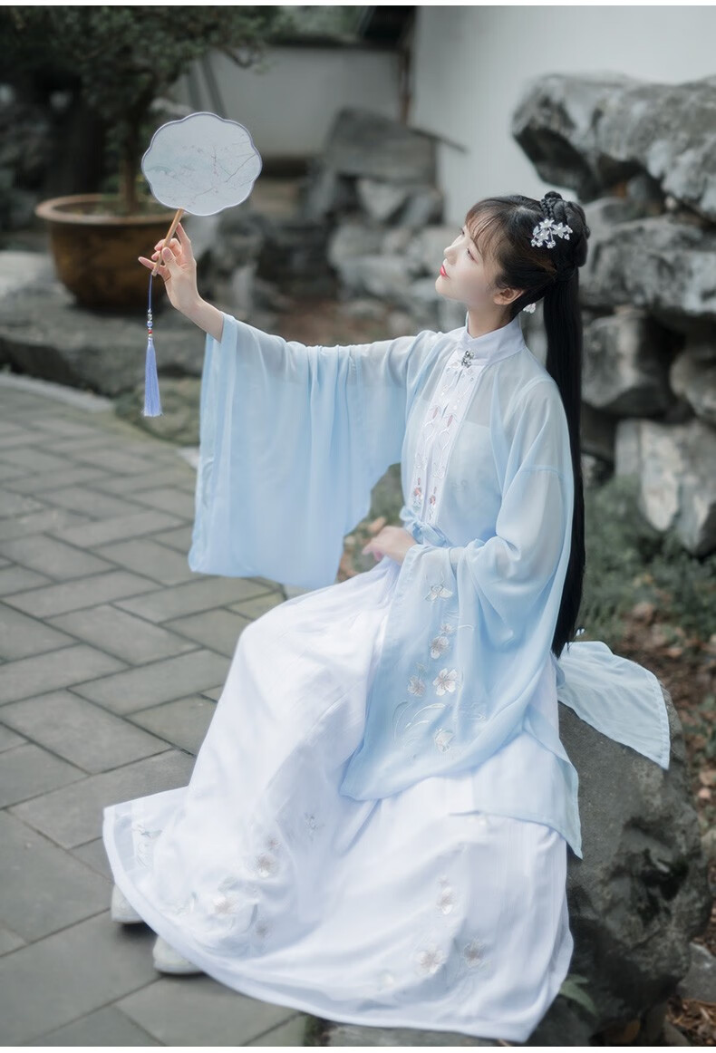 如梦霓裳秋季汉服女对襟立领纱衫襦裙[花间蕊]齐腰襦裙绣花广袖长衫