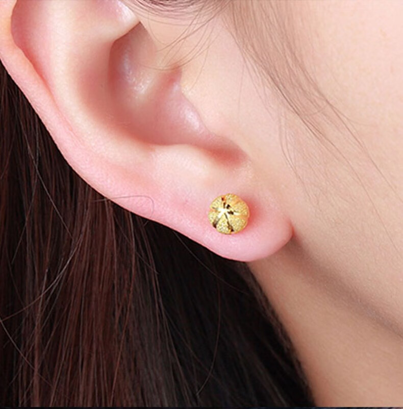 老凤凰黄金耳环男女款圆圈圈大小纯黄金耳钉9999足金耳环男女小豆豆