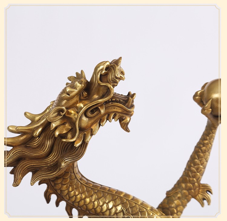 德祥缘单龙戏珠纯铜龙摆件工艺品客厅办公室家居装饰品开业礼品大号单