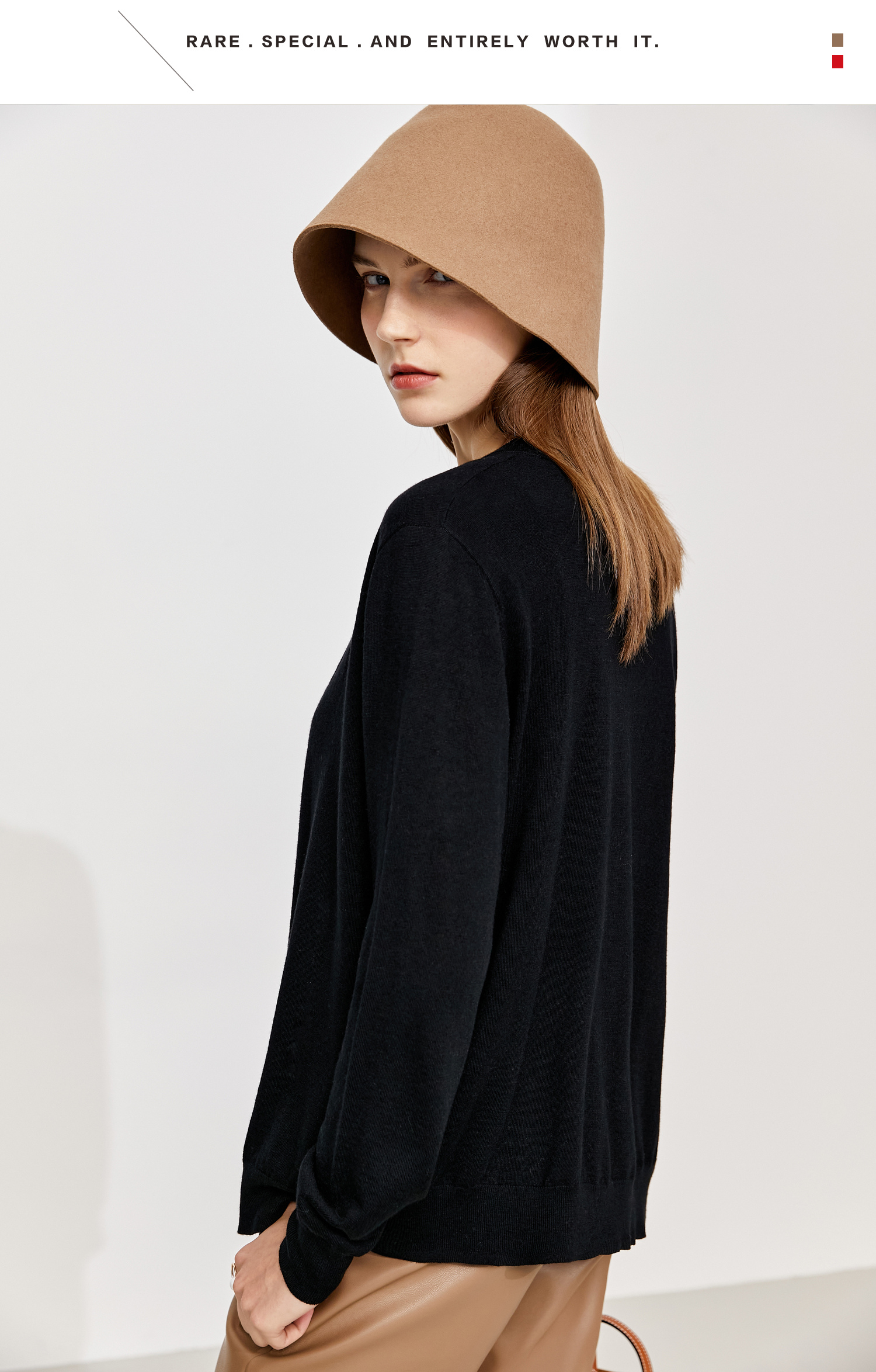 amii极简v领小熊绣花毛针织衫女2021秋季新款百搭宽松开衫上衣 黑色 1