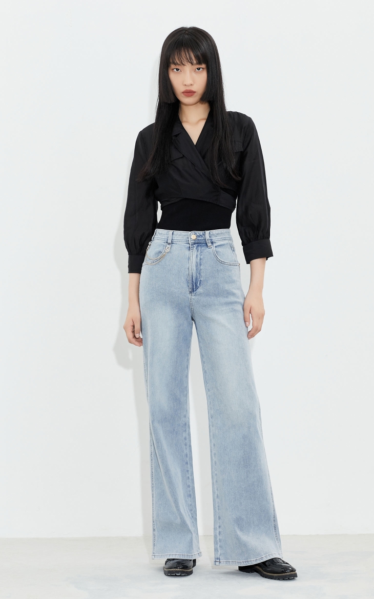 only春季新款云朵棉高腰微喇牛仔裤女121332017j2g米白色ecru16064asr