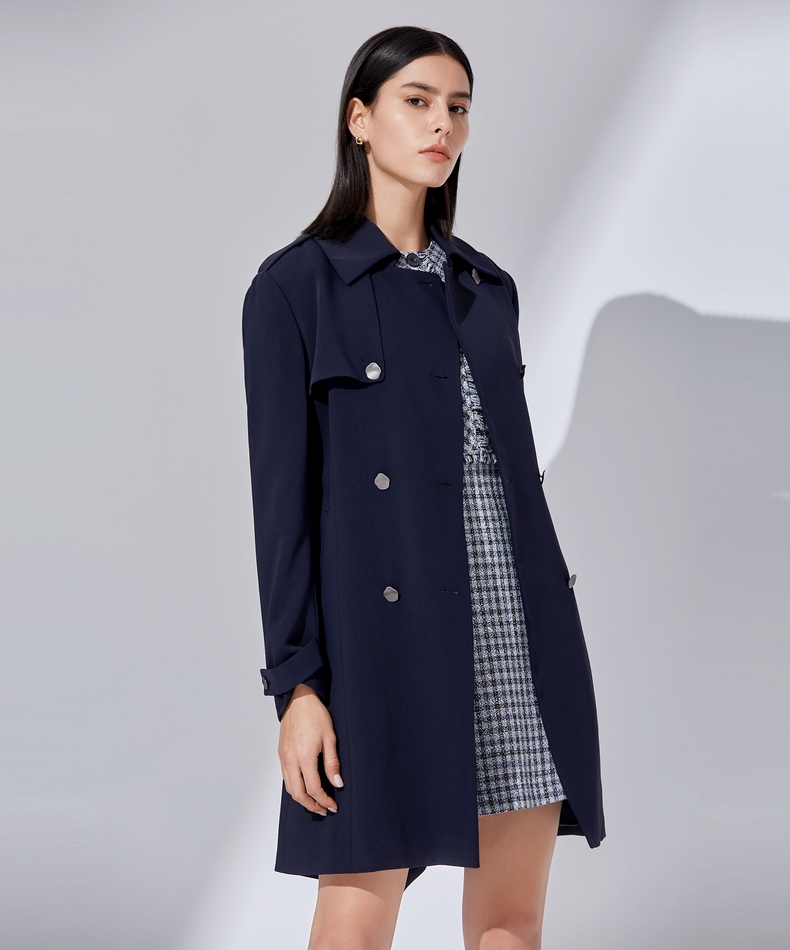 g2000女装2021年秋季新款设计感修身商务气质双排扣风衣外套11221003