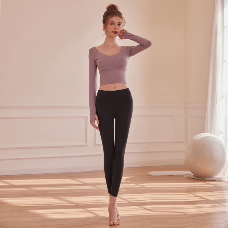 tao han 运动套装瑜伽健身服女长袖恤健身房跑步训练显瘦运动裤 午夜