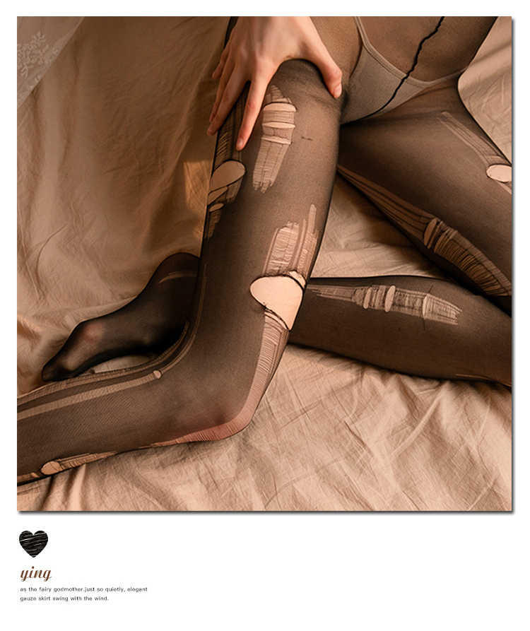 fauntieluna情趣丝袜女士黑色性感诱惑火辣超薄撕扯透明开裆免脱袜子3