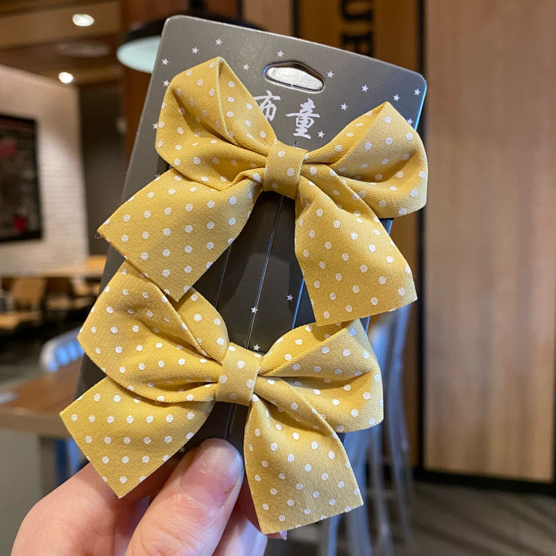 可爱儿童发夹头饰蝴蝶结发夹刘海夹发卡夹子不伤发韩系小公主波点 粉