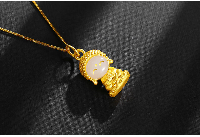 金镶玉吊坠女999足金微笑佛玉面金佛和田玉黄金笑面佛双面小萌佛笑面
