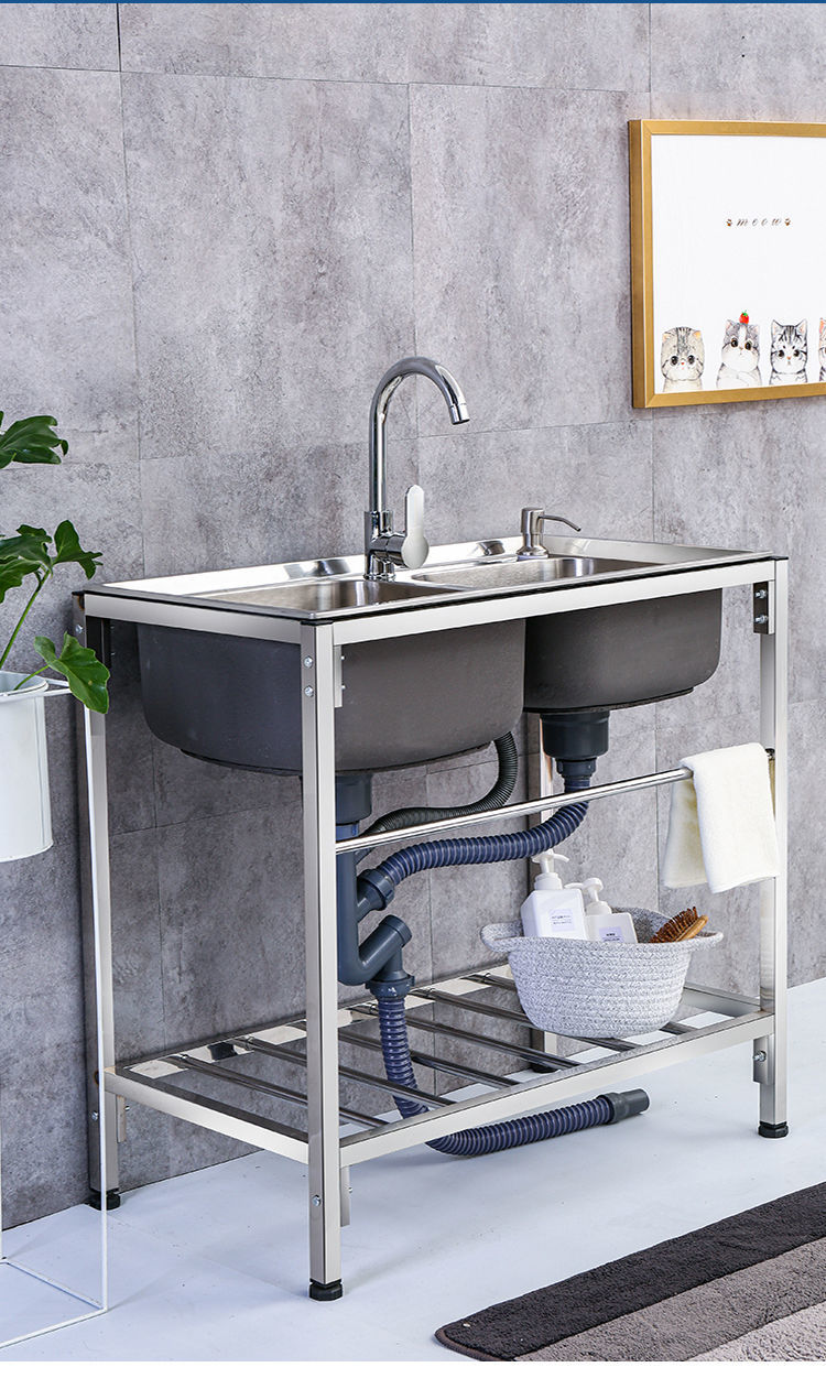 厨房简易不锈钢水槽单槽双槽水盆带支架定做洗菜洗碗池洗手盆架子套餐