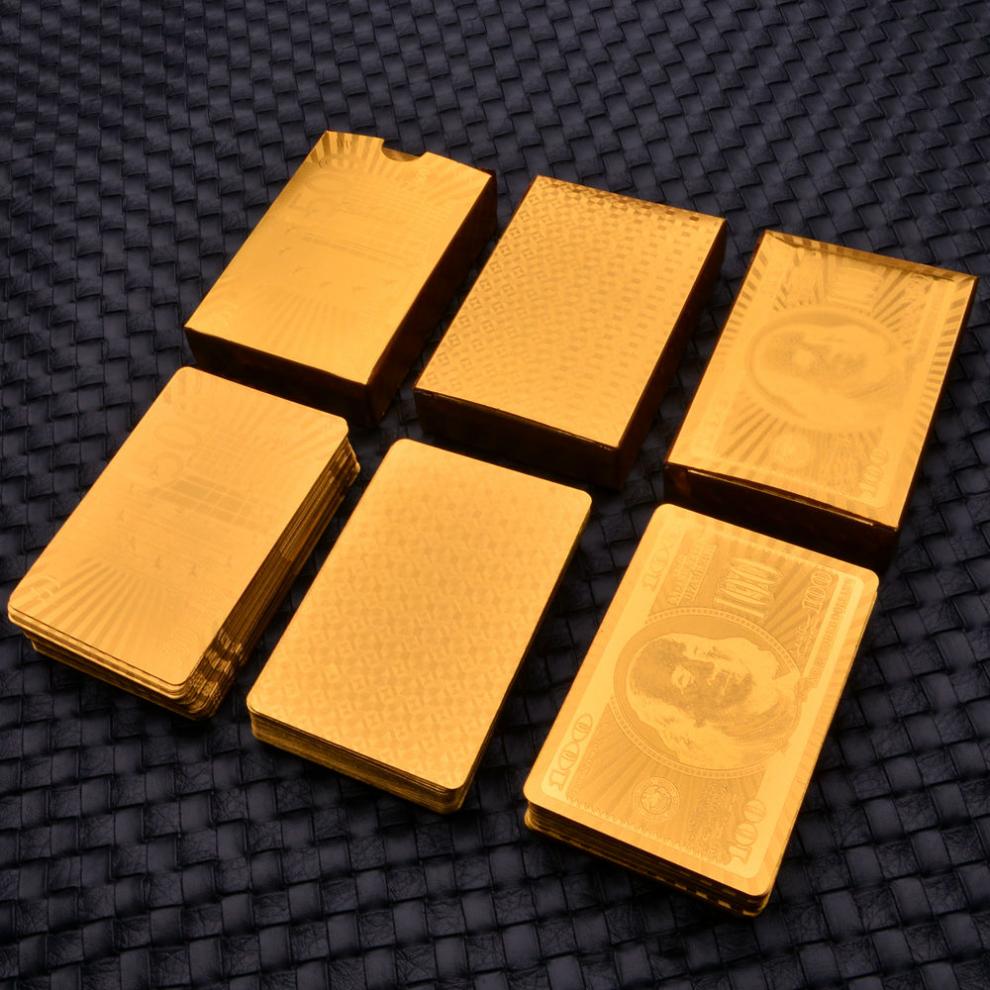 健斯卡jiansika黄金色金箔塑料扑克牌澳门风云同款土豪金创意扑克磨砂