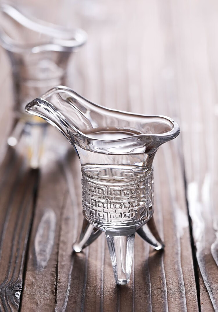 杯创意家用仿古爵杯古代杯烈酒三足杯玻璃白酒杯中式小酒杯小号 花纹