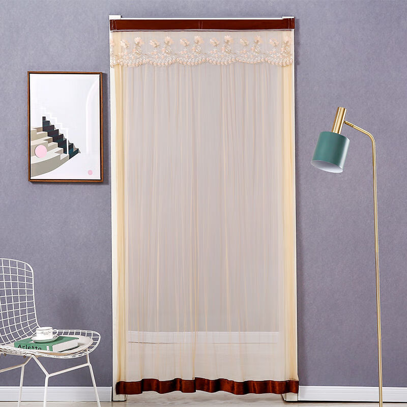 卧室客厅隔断帘厨房装饰长款纱布帘子北极象紫纱帘挂钩门宽120cm190cm