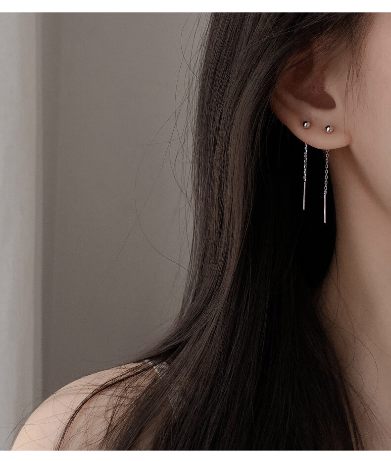s925银耳线网红耳坠女一式两戴耳环韩国气质简约长款吊坠个性百搭