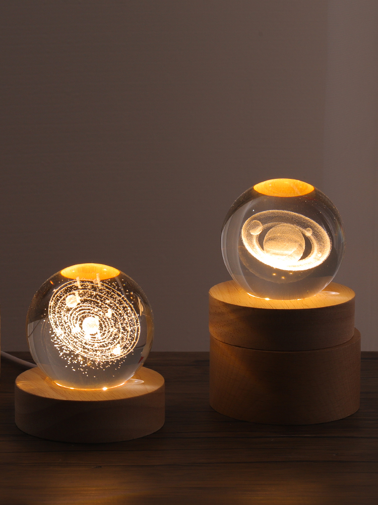 2022新款发光水晶球星球行星月球小夜灯桌面摆件装饰品情人节生日礼物