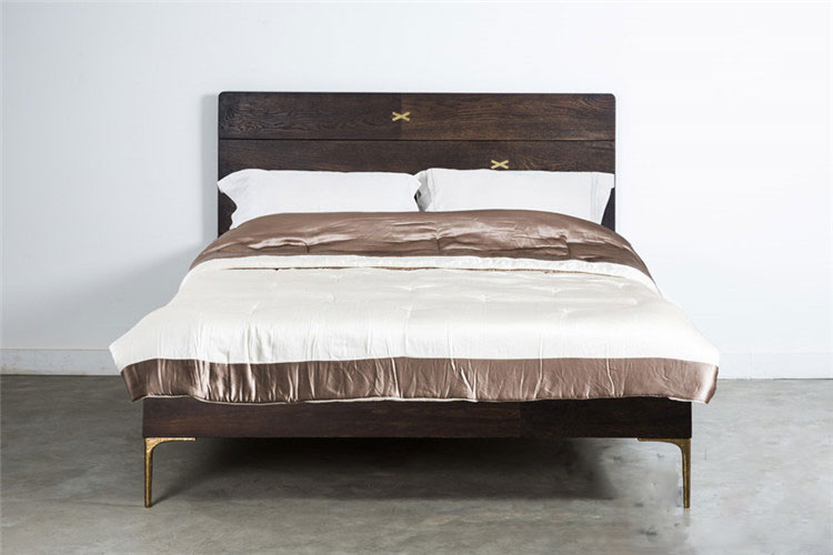北欧表情床橡木实木双人轻奢做旧工业风铁艺现代简约复古极简家具支持