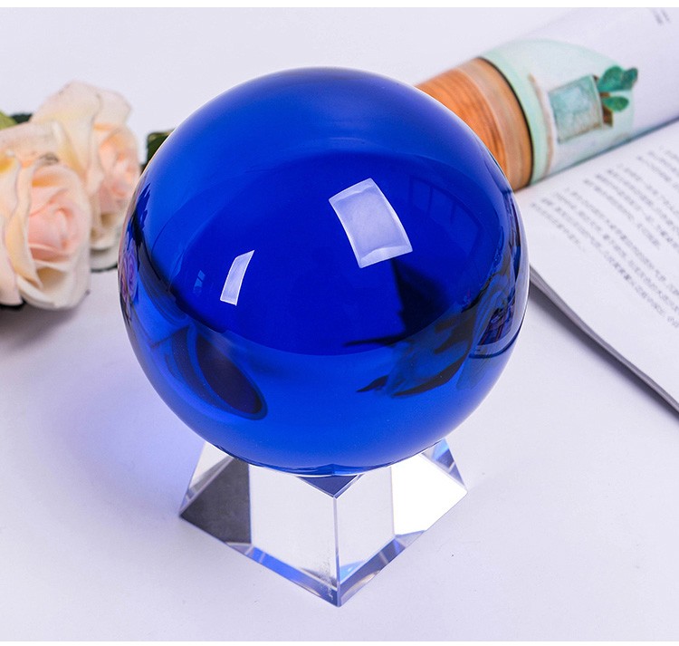 招财风水晶球客厅大小摆件 6厘米蓝色水晶球 水晶底座【图片 价格