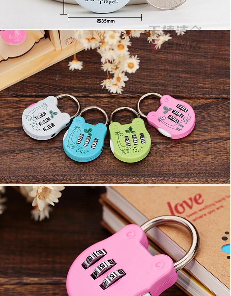 儿童卡通迷你密码锁挂锁柜子锁箱包健身盗小锁头学生宿舍抽屉锁黑色黑