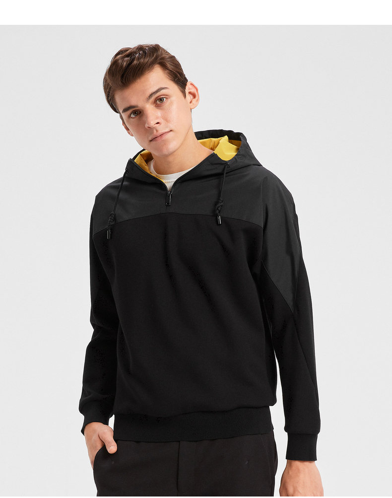 劲霸男装 时尚休闲针织拼接撞色连帽半开拉链卫衣vtwd3341 黑色 175