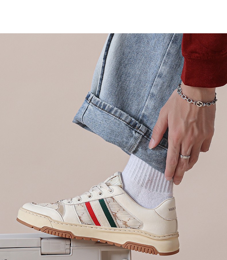 马克华菲透气男鞋2022夏季新款休闲潮流百搭薄款小白鞋板鞋男 米白 44