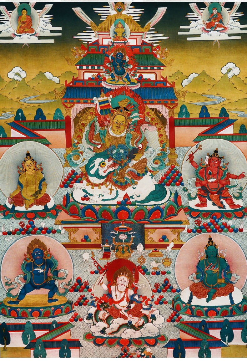 藏村唐卡挂画藏式佛像尼龙布烫金黄财神画布客厅装饰画书房瑜伽馆供奉