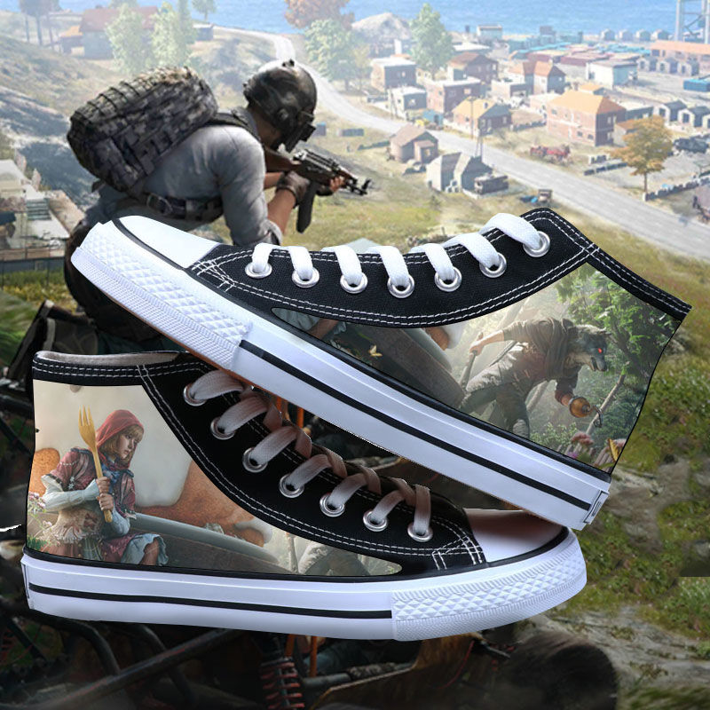 和平精英周边35-44码男孩中大童高帮帆布鞋休闲薄款吃鸡系带板鞋 高