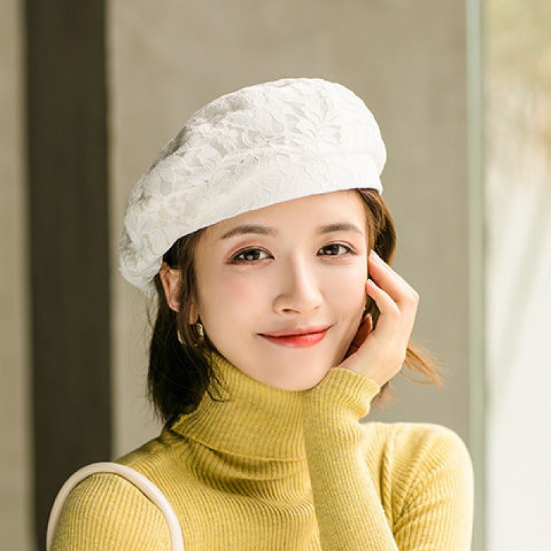芭雅莲新品蓓蕾帽女春夏薄款蕾丝贝雷帽女夏季韩版时尚百搭蓓蕾帽优雅