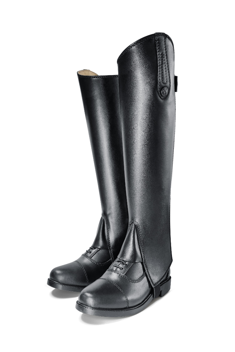 米濮 儿童青少年马术护腿 chaps 耐磨牛皮 马术用品 平纹-黑色xs宽