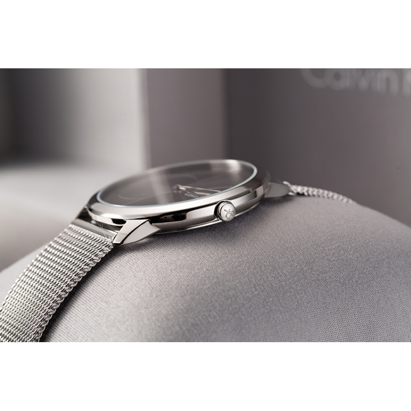 ck手表一对情侣表瑞士石英手表男士女士银色钢带黑灰面男表k3m21123