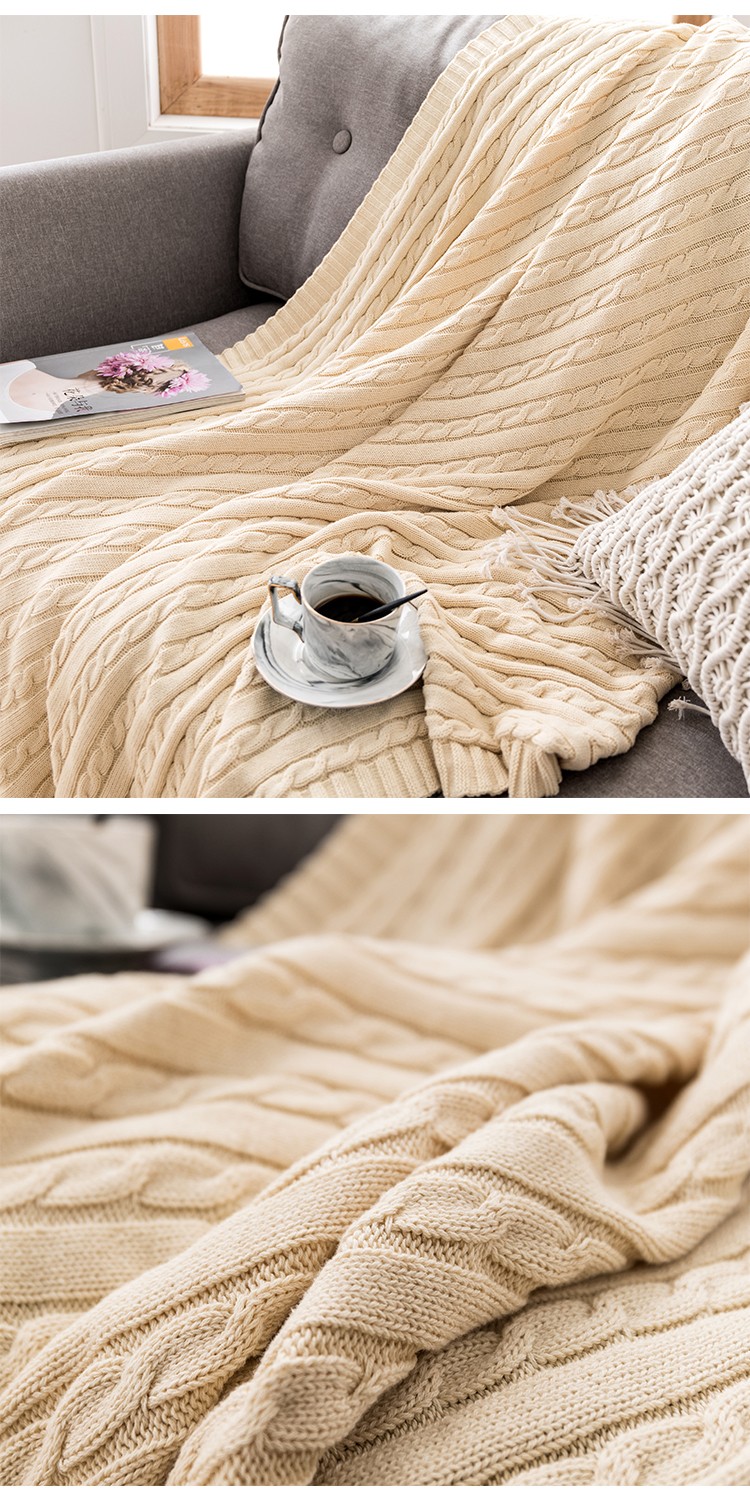 绣球花纯棉毛毯被子办公室沙发小毯子午睡毛巾毯针织休闲盖毯粗毛线