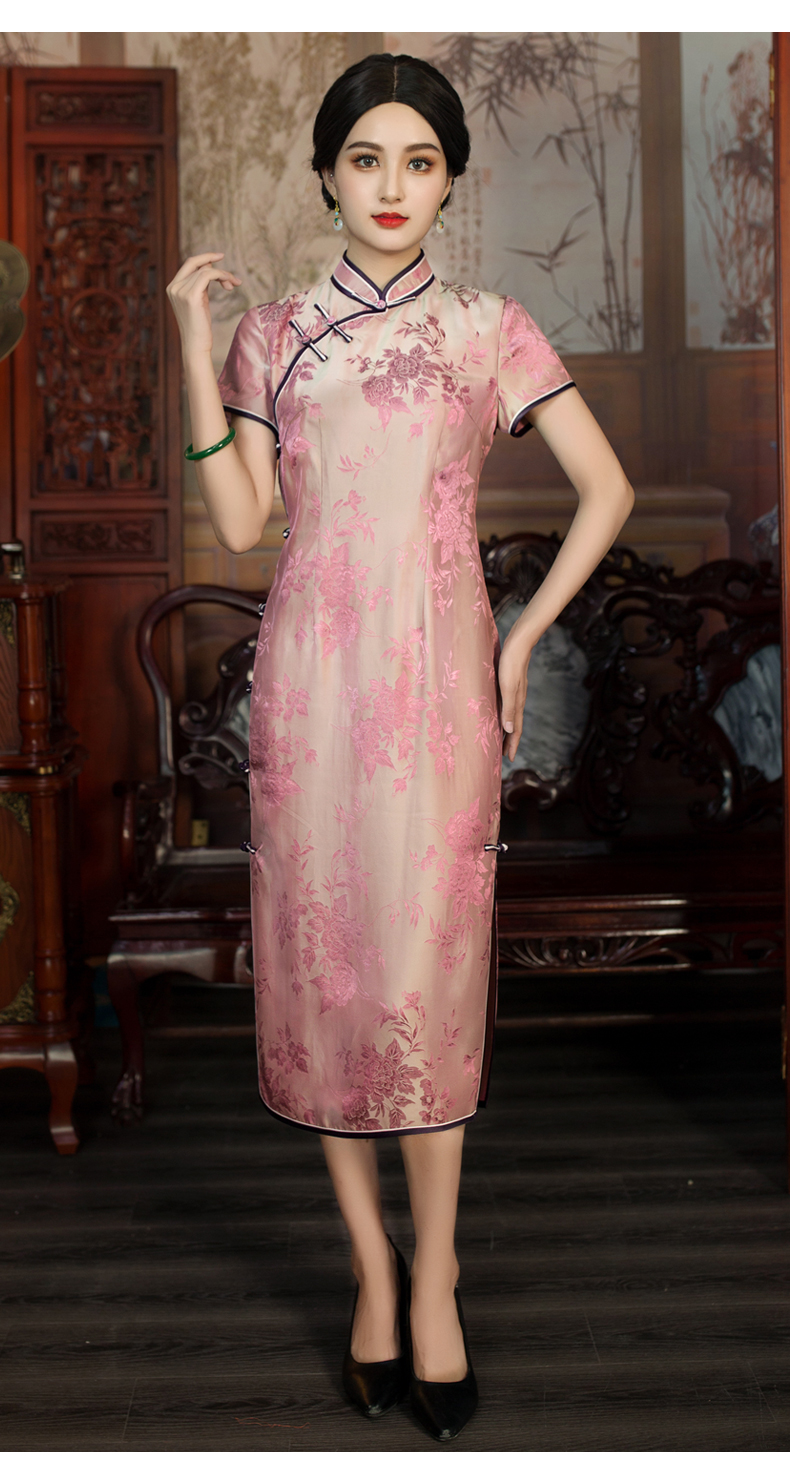 华族经典提花香云纱妈妈旗袍年轻款气质高端素雅复古中长款女夏季 120