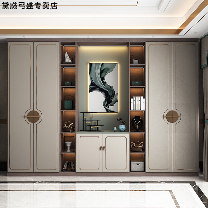 新中式衣柜拉手现代新中式衣柜全屋定制家用卧室整体轻奢玻璃衣橱实木