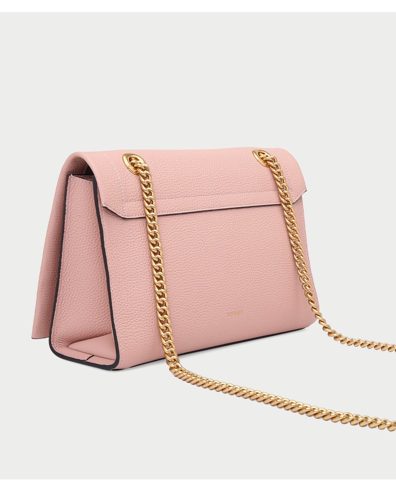 红谷商场同款包包新款头层牛皮女包时尚小方包单肩斜挎包链条包粉红小