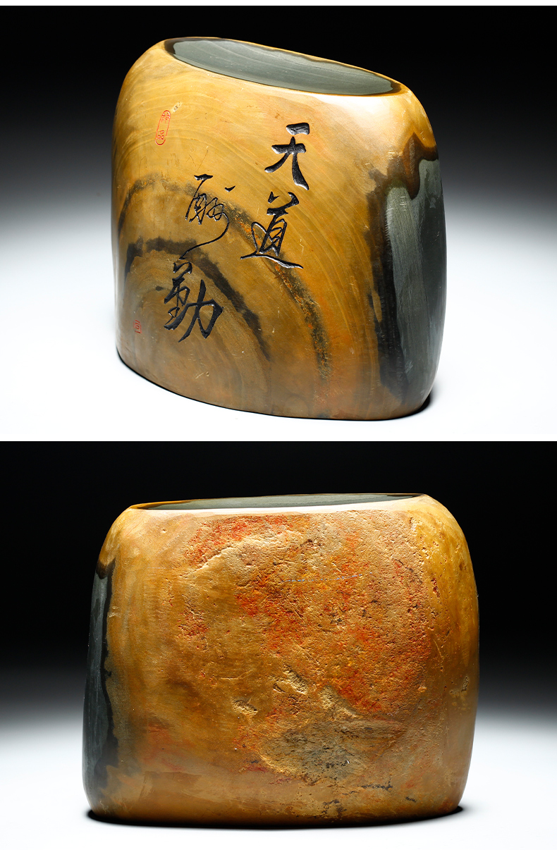 黔墨中国歙砚安徽老坑金皮天然原石砚台文房四宝刻字摆件精品送礼端砚