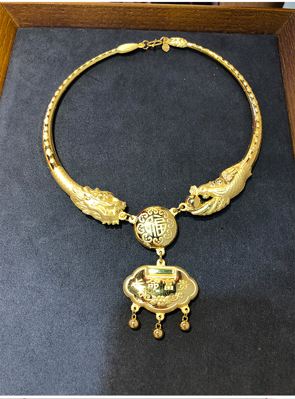 小腰金 宝宝满月礼物金饰品周岁百天婴儿黄金项圈颈圈足金长命富贵百