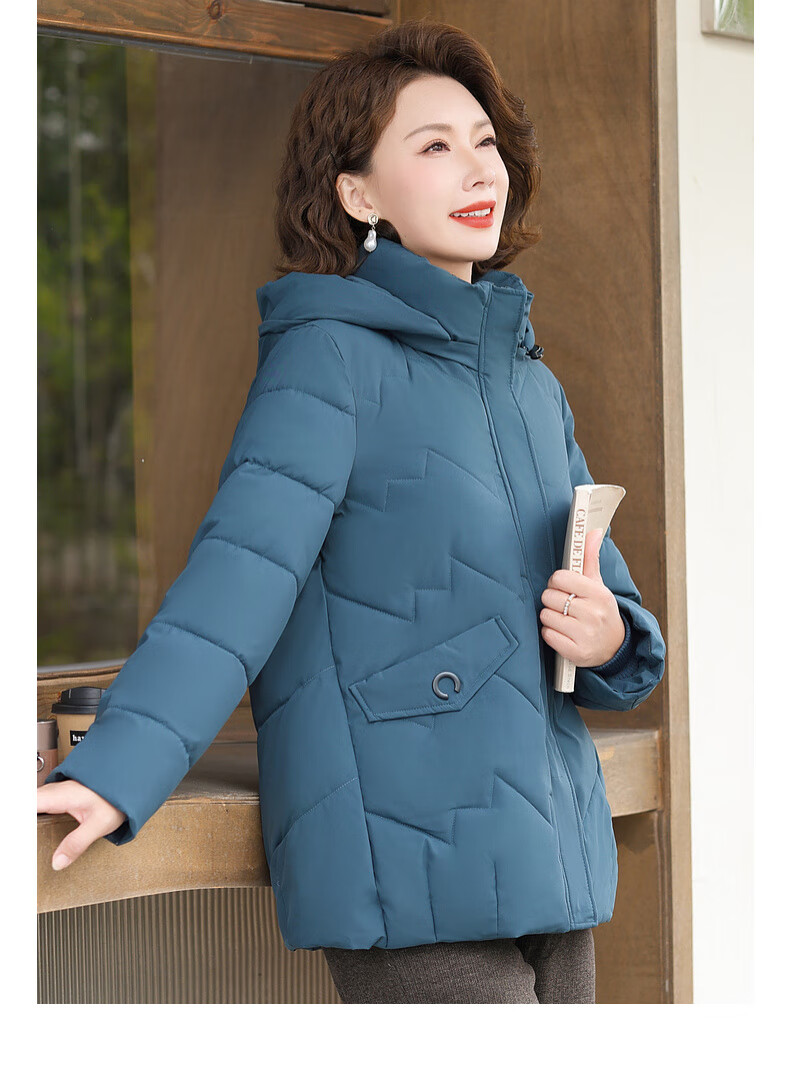 Hengyuanxiang Middle-aged Mom Winter Mid-length Down Cotton Jacket Thickened Fleece-lined Coat for Middle-aged and Elderly Women 10