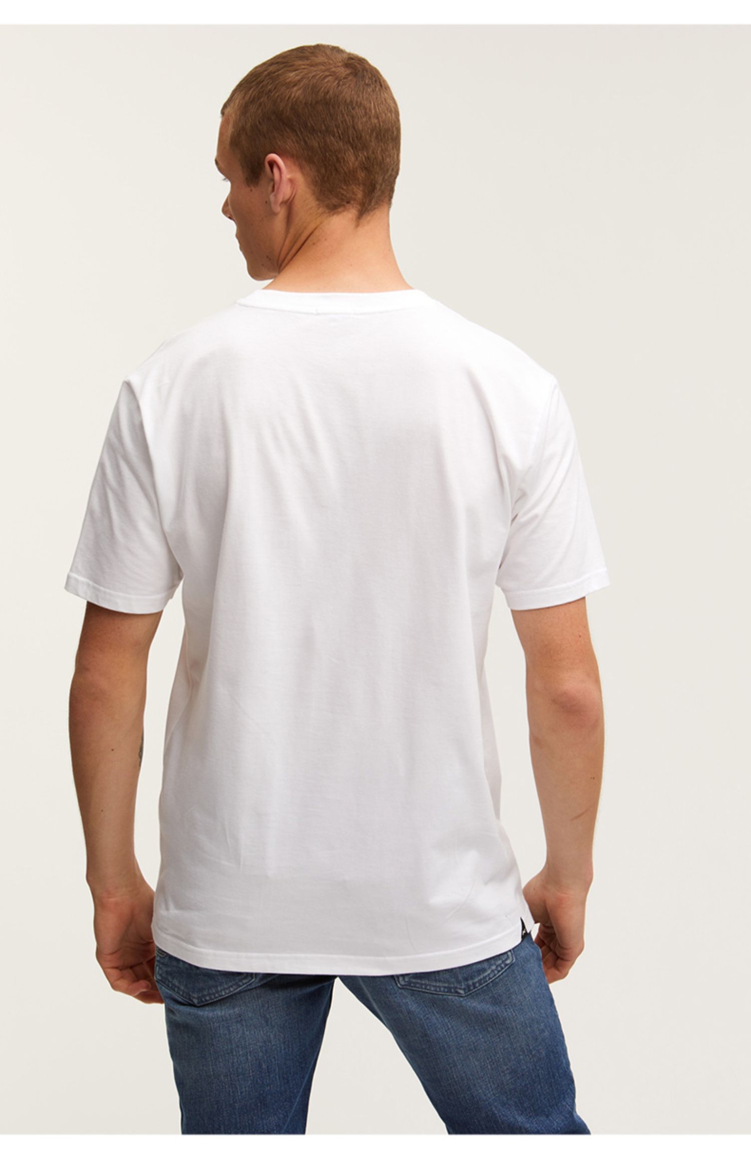 denham2021夏季男士新品休闲纯色白色字母logo直筒短袖t恤 白色 l