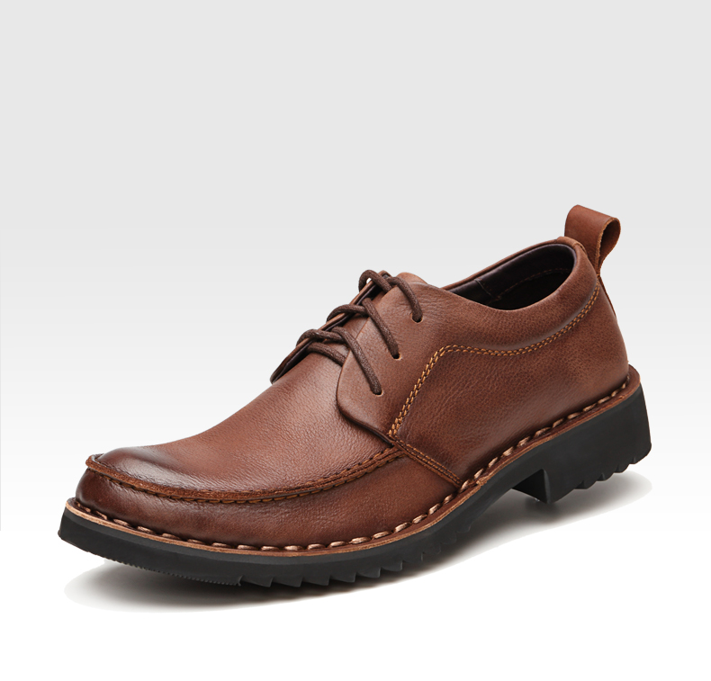 60公牛世家 春季纯牛皮单层皮鞋男手工上线休闲鞋棕色真皮英伦风大