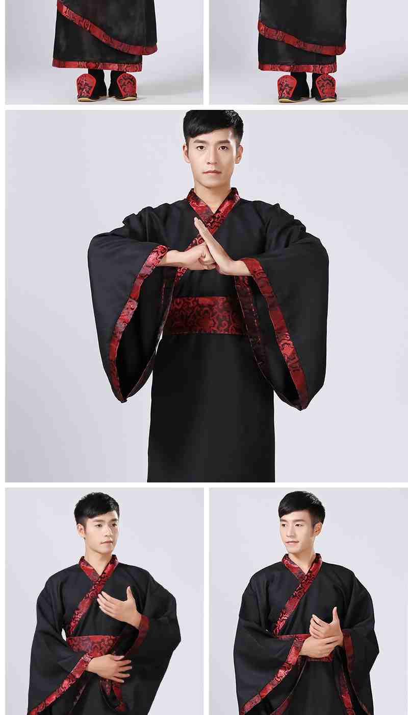 古装服男女汉服曲裾臣子官服侠客服汉朝大臣书生演出服影楼拍摄 黑色