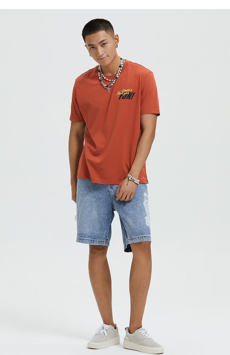 kama卡玛21年夏季新款潮流圆领时尚短袖字母休闲印花t恤男4221551