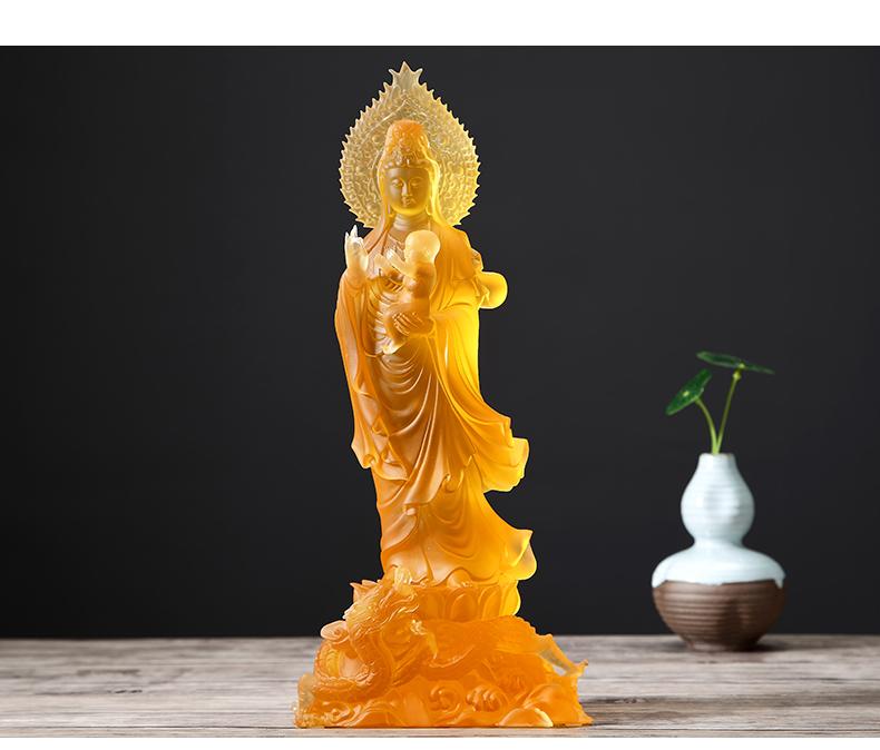 吉祥缘 骑龙观音菩萨佛像妙善菩萨家用供奉摆件 大号(高32厘米)