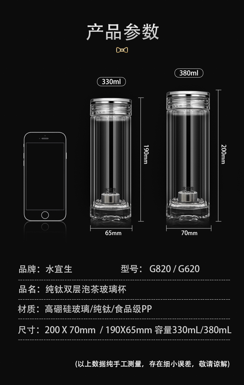 水宜生玻璃杯双层高档商务水晶泡茶杯加厚杯底钻石切面高端礼盒装耐热