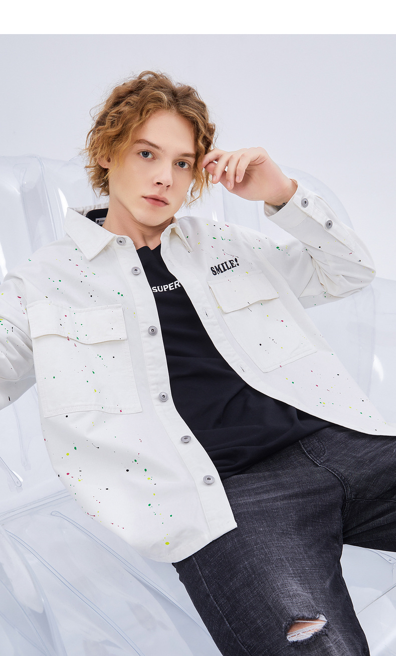 商场同款gxgjeans男装2021年秋季新款夹克街头风趣味刺绣卡通笑脸外套