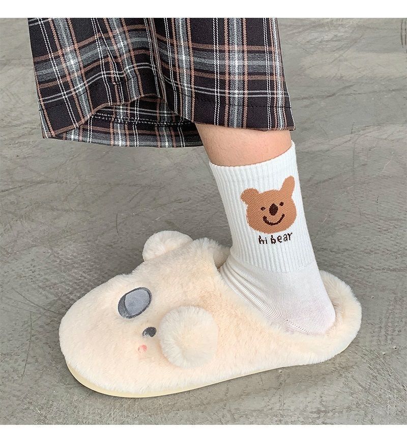 liangcy小熊袜子女韩版中筒春季ins潮日系学生可爱卡通网红运动白色女