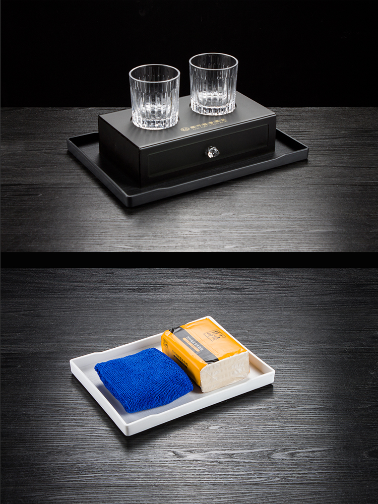 毛巾托盘酒店托盘长方形茶水杯防滑毛巾盘客房收纳盘塑料直角拖盘宾馆