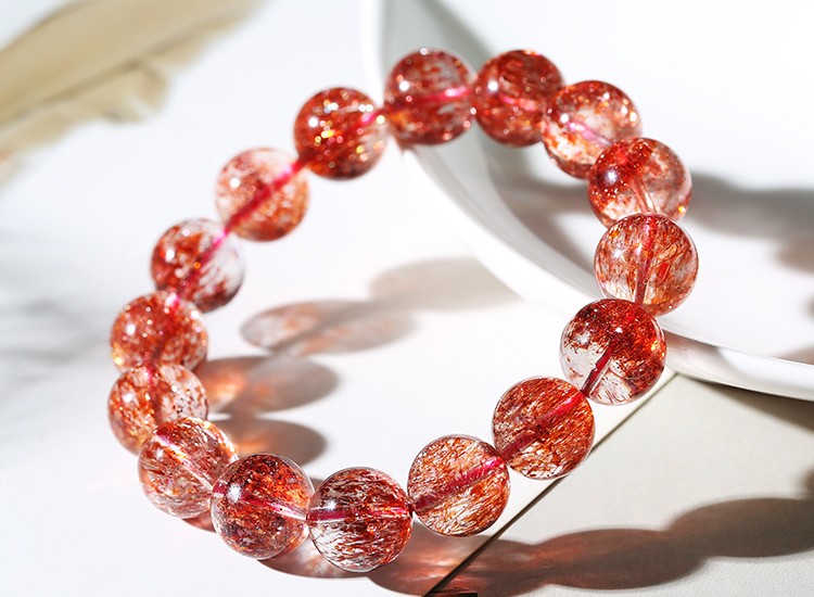 珍藏级玫瑰金天然金草莓晶手链女超七草莓晶手串单珠散珠多圈水晶深