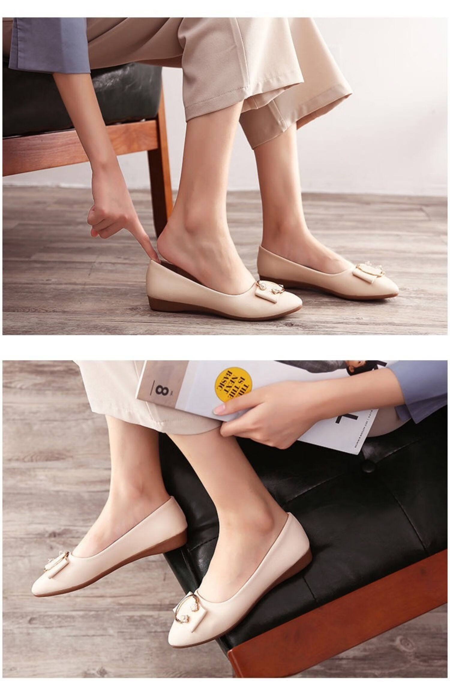 木子彤同款21年新款豆豆鞋女平底2021春季新款浅口休闲方扣船鞋百搭软